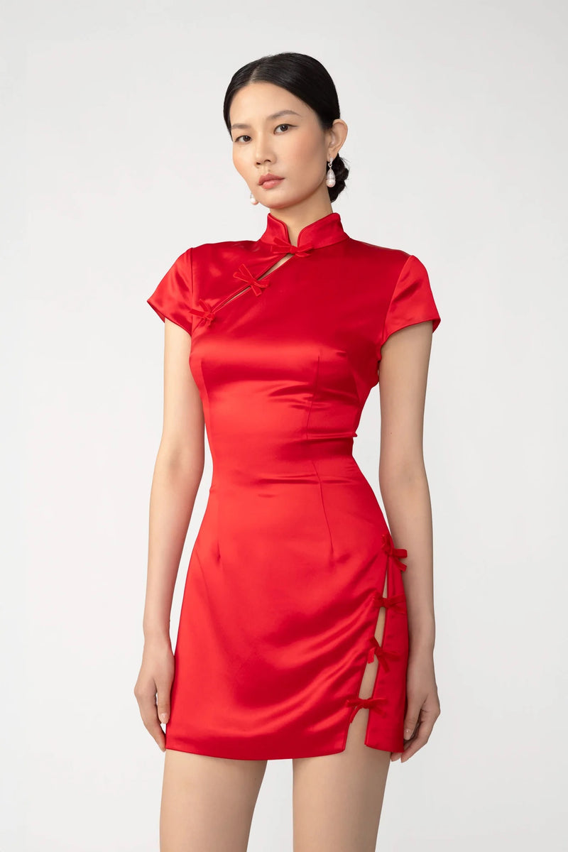 Tina Satin Dress - Red