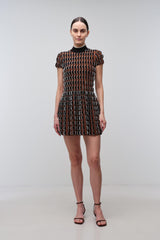Sanne Short Sleeve Mini Dress - Dark Ochre Multi - BLVD