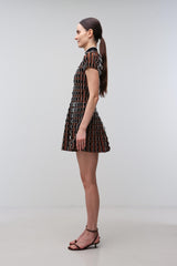 Sanne Short Sleeve Mini Dress - Dark Ochre Multi - BLVD