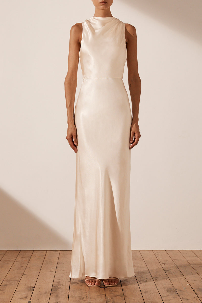 La Lune High Neck Bias Maxi Dress - Cream BLVD La Lune High Neck Bias Maxi Dress - Cream BLVD
