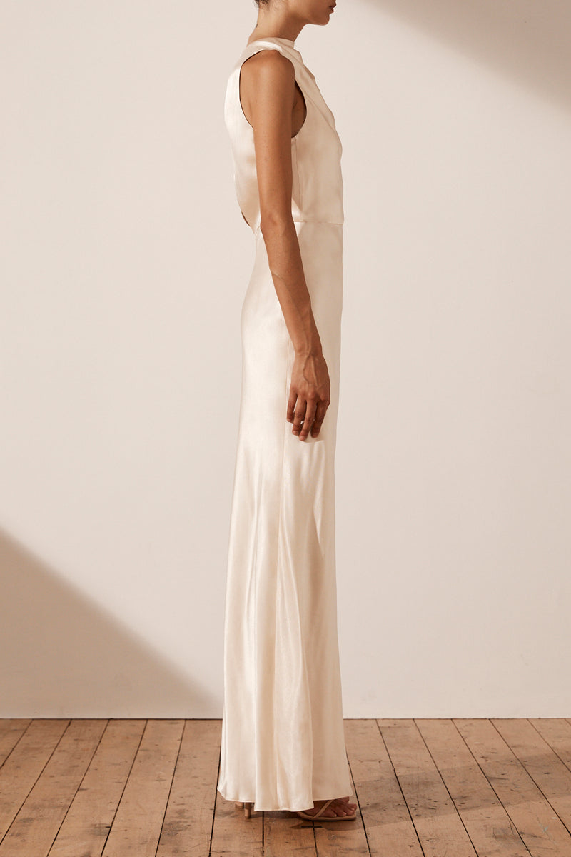 La Lune High Neck Bias Maxi Dress - Cream BLVD La Lune High Neck Bias Maxi Dress - Cream BLVD