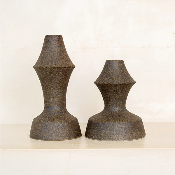 Amal Candle Holder Pair - Speckled Iron