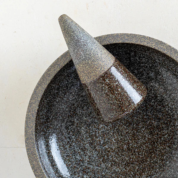 Ry Speckled Iron Mortar And Pestle - Speckled Iron + Gloss