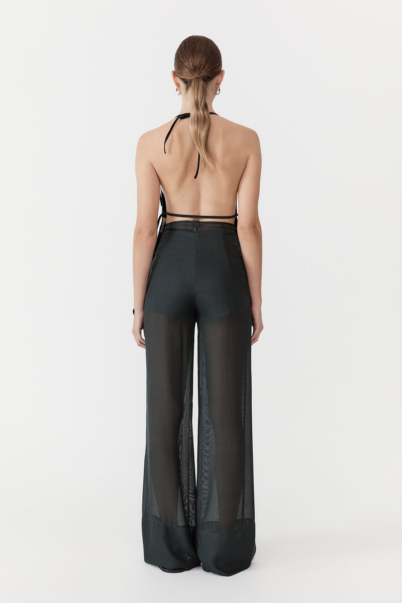 Sheer Silk Gauze Pants - Soot