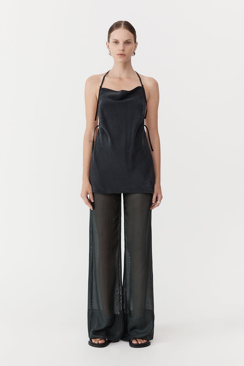 Sheer Silk Gauze Pants - Soot