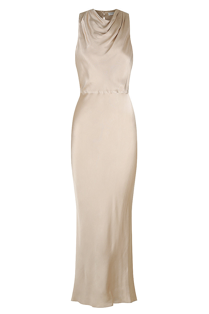 La Lune High Neck Bias Midi Dress - Gold