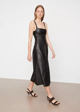 Square-Neck Leather Dress - Black