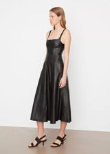 Square-Neck Leather Dress - Black