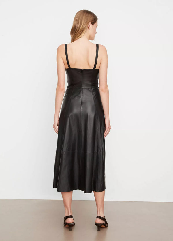 Square-Neck Leather Dress - Black