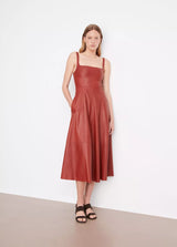 Square-Neck Leather Dress - Red Dahlia