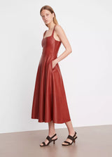 Square-Neck Leather Dress - Red Dahlia