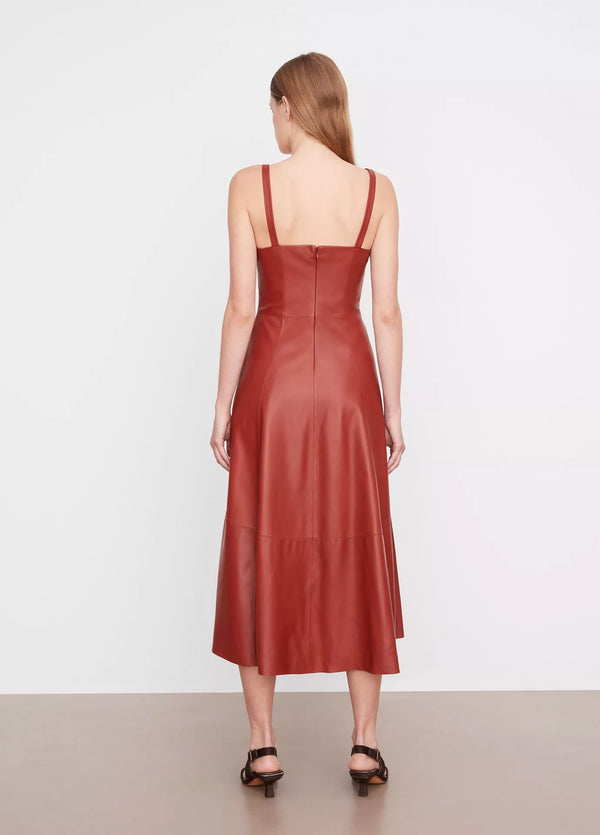 Square-Neck Leather Dress - Red Dahlia