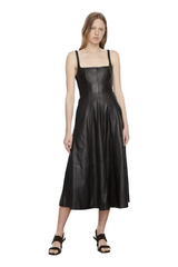 Square-Neck Leather Dress - Black