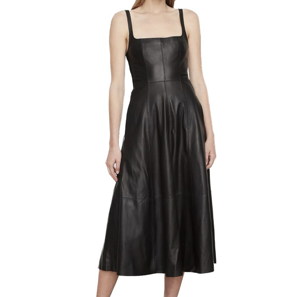 Square-Neck Leather Dress - Black – BLVD
