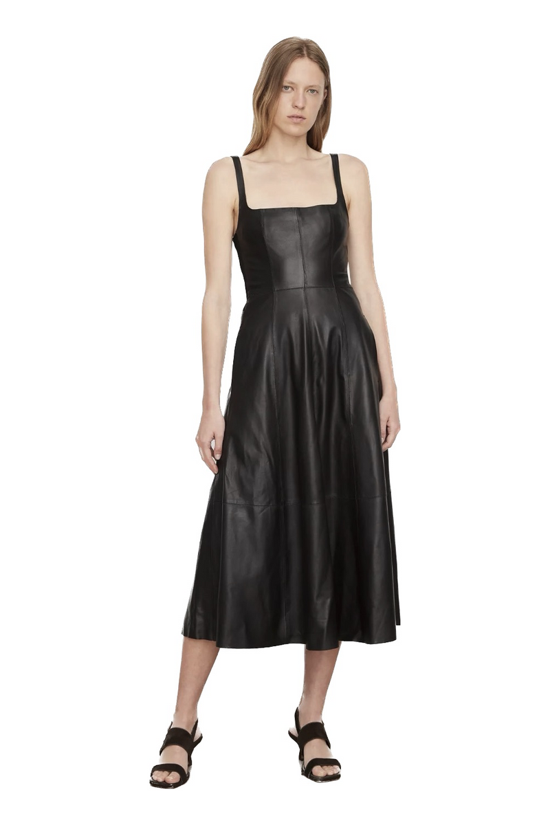 black leather v neck dress Night Out Dresses Black PU Leather Sleeveless V-Neck Backless Summer Dress