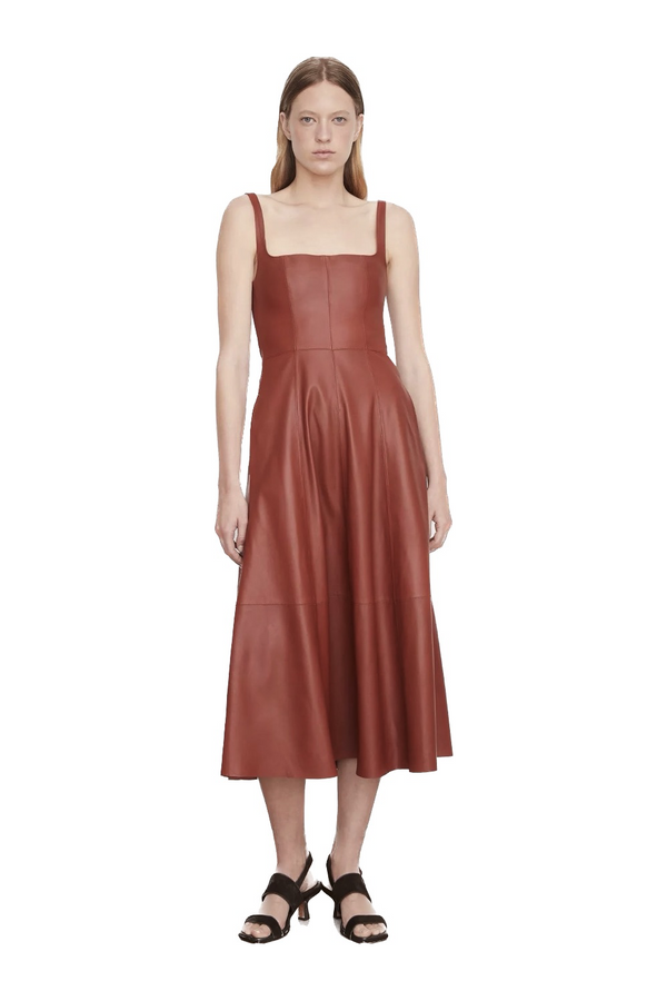 Square-Neck Leather Dress - Red Dahlia
