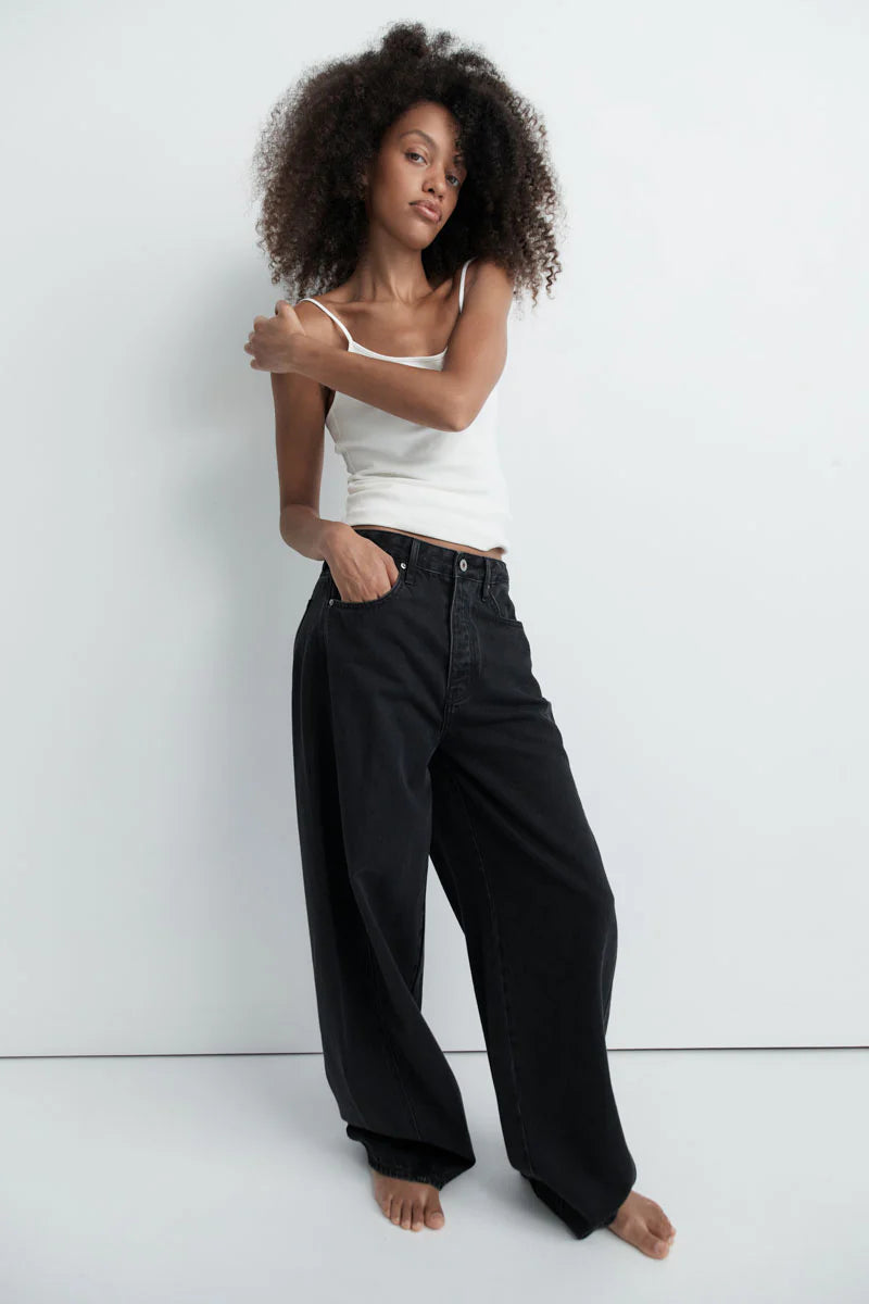 Mid Rise Balloon Jeans - Black