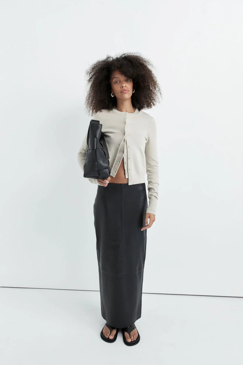 Leather Column Skirt - Black