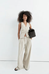 Pinstripe Wool Drawstring Pants - Latte