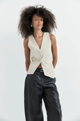 Pinstripe Wool Vest - Latte