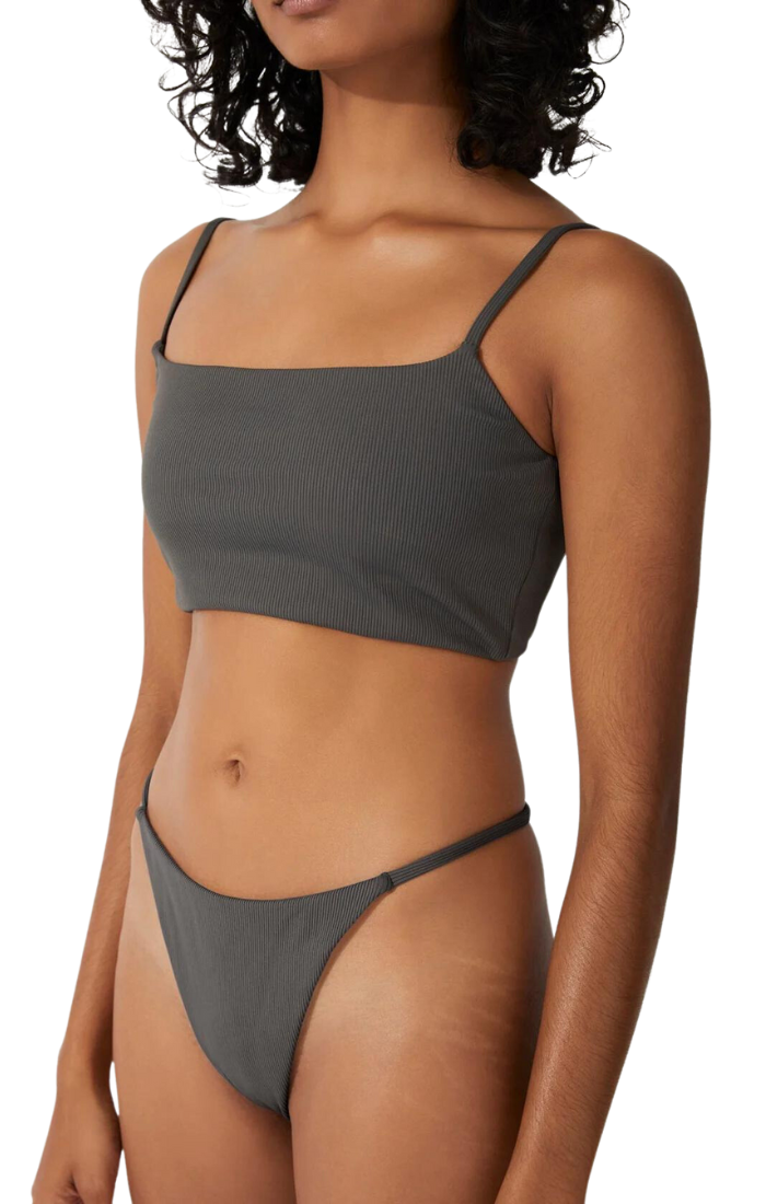 Rib Longline Bralette - Charcoal