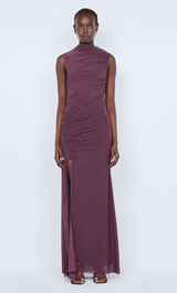 Marabou Maxi Dress - Aubergine