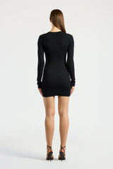 Verona Long Sleeve Mini Dress - Jet Black