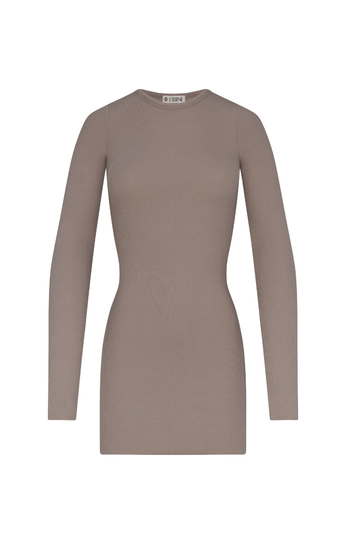 Long Sleeve Crewneck Dress Mini - Clay