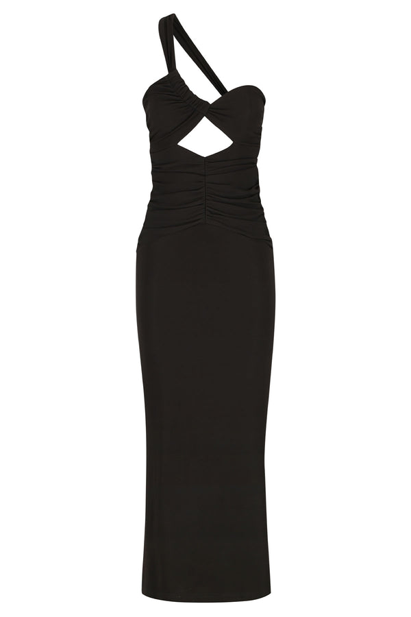 Yvette One Shoulder Midi Dress - Black