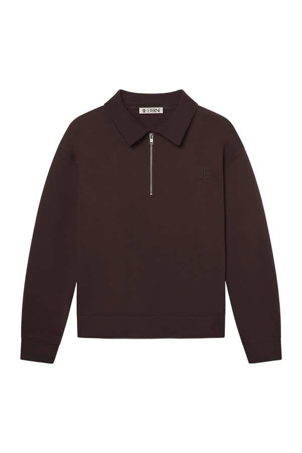 Zip Up Polo Sweatshirt - Espresso