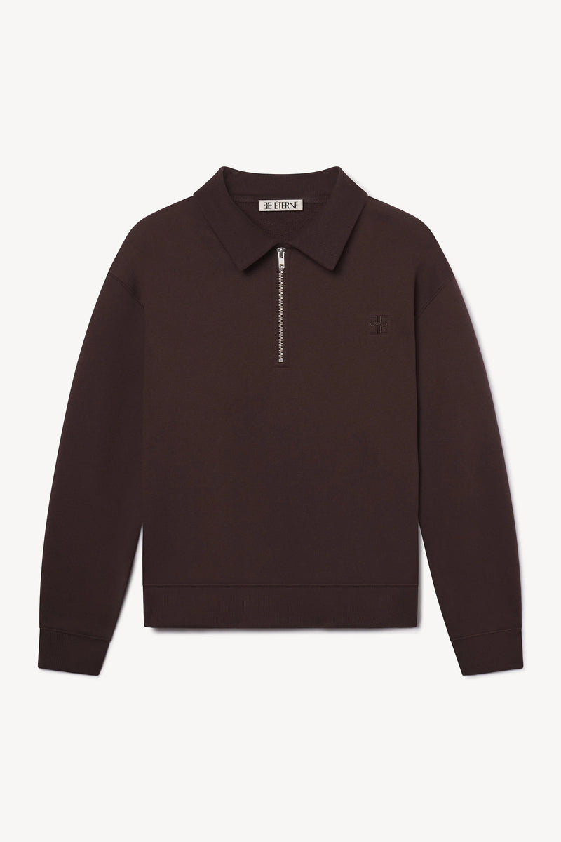 Zip Up Polo Sweatshirt - Espresso