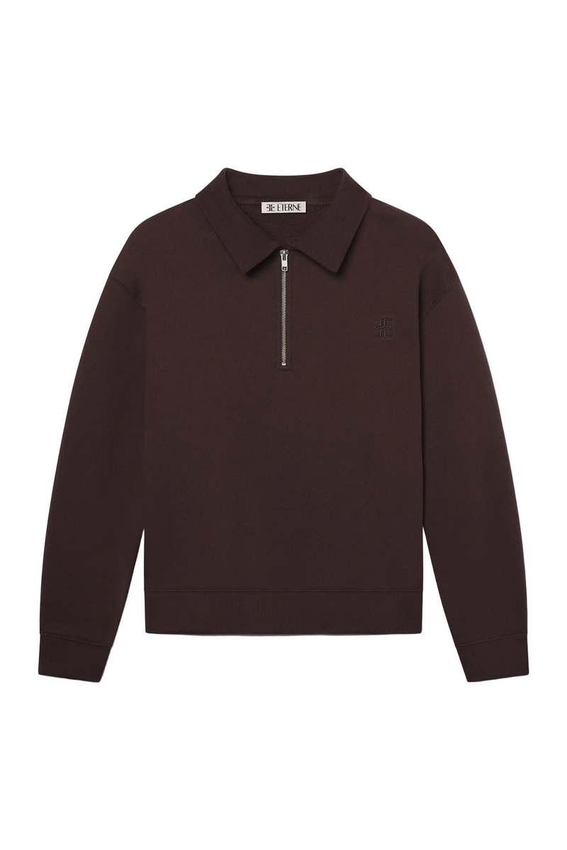 Zip Up Polo Sweatshirt - Espresso