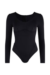 Brushed Black Long Sleeve Bodysuit - Black