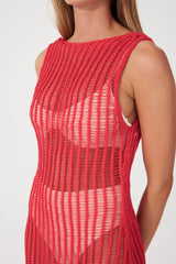 Cotton Crochet Backless Dress - Chilli
