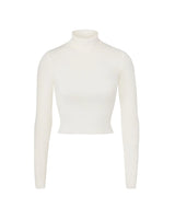 Cropped Fitted Turtleneck Top - Cream