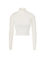 Cropped Fitted Turtleneck Top - Cream
