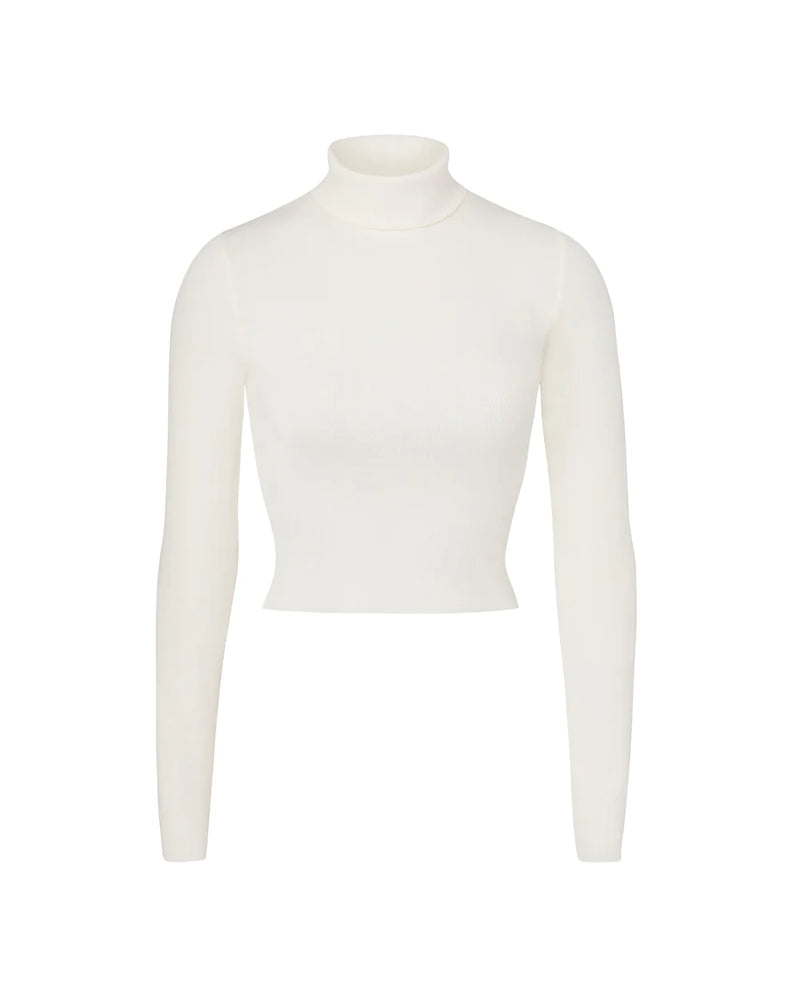 Cropped Fitted Turtleneck Top - Cream