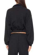 Cropped Half-Zip Sweatshirt - Black