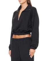 Cropped Half-Zip Sweatshirt - Black