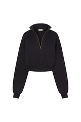 Cropped Half-Zip Sweatshirt - Black
