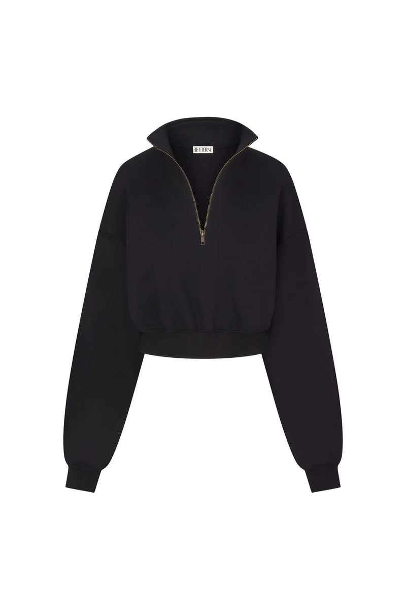 Cropped Half-Zip Sweatshirt - Black