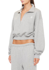 Cropped Half-Zip Sweatshirt - Grey