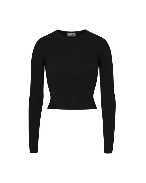 Cropped Long Sleeve Fitted Top - Black