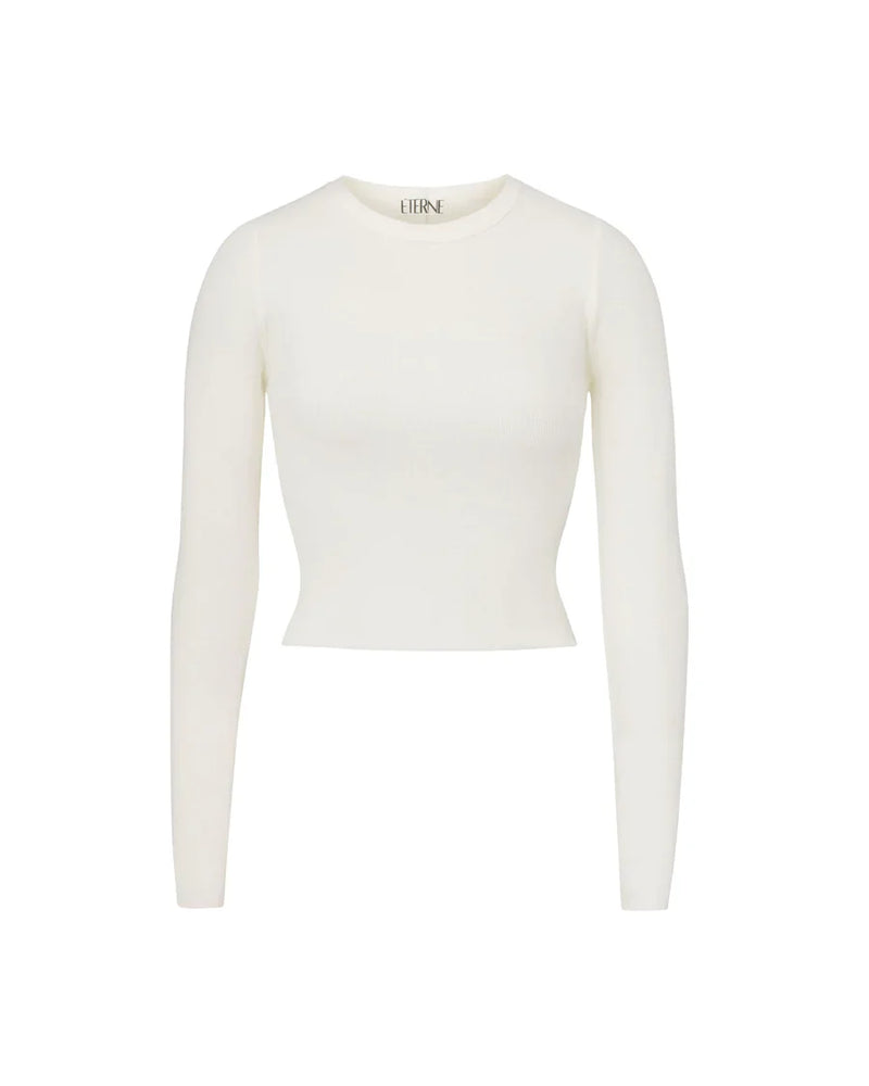 Cropped Long Sleeve Fitted Top - Cream