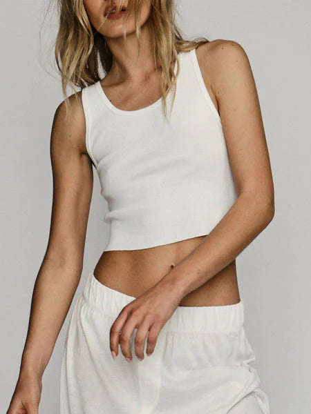 Cropped Scoop Neck Tank - Ivory
