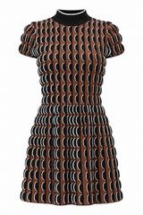 Sanne Short Sleeve Mini Dress - Dark Ochre Multi - BLVD