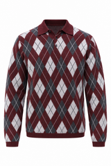 Callum Cashmere Argyle Polo - Fig Multi - BLVD