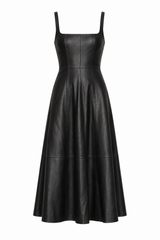 Square-Neck Leather Dress - Black