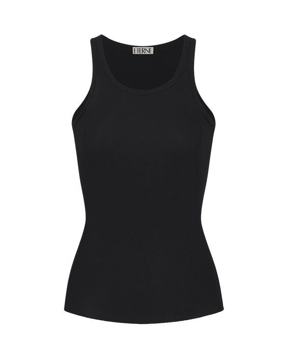High Neck Fitted Tank - Black