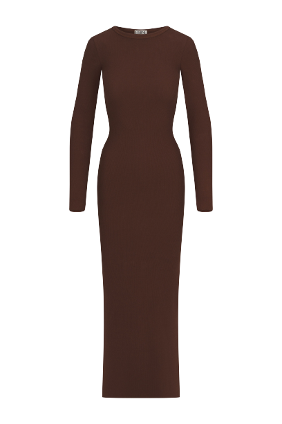 Long Sleeve Crewneck Maxi Dress - Chocolate